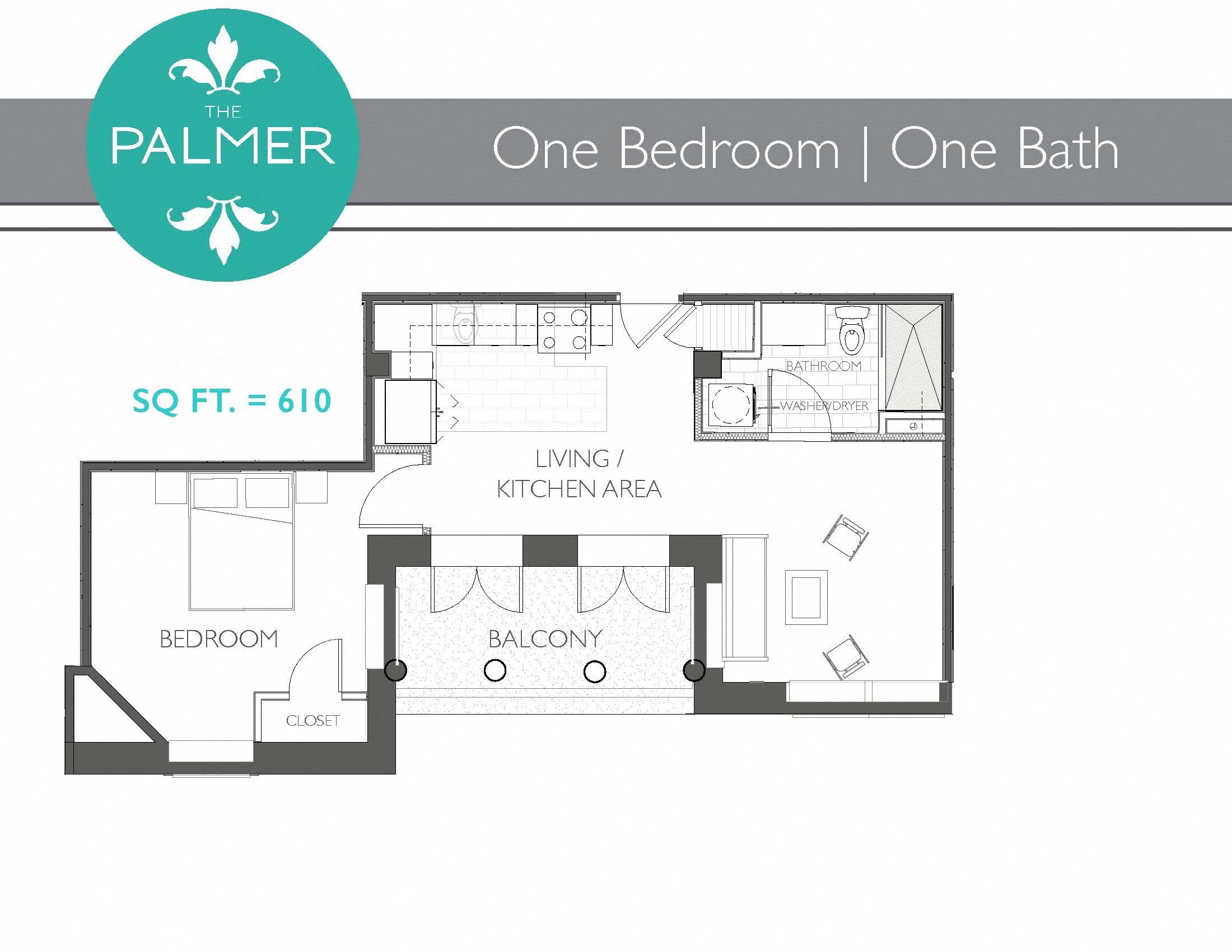 1 Bedroom apartment floor plan Main Line apartments